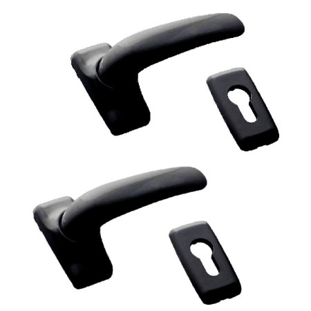 Πόμολο οβάλ διπλο μαύρο με μεταλλική ροζέτα κατάλληλα για όλα τα προφίλ αλουμινίου και τις ξύλινες πόρτες DOMUS 6150M