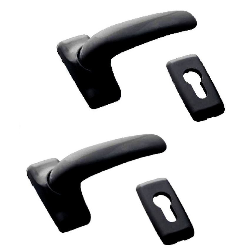 Πόμολο οβάλ διπλο μαύρο με μεταλλική ροζέτα κατάλληλα για όλα τα προφίλ αλουμινίου και τις ξύλινες πόρτες DOMUS 6150M