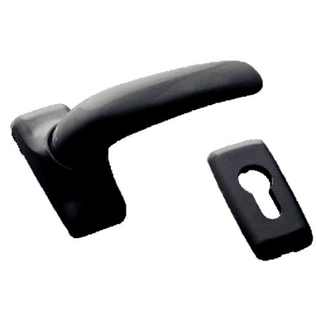 Πόμολο οβάλ μονό μαύρο με μεταλλική ροζέτα κατάλληλα για όλα τα προφίλ αλουμινίου και τις ξύλινες πόρτες DOMUS 6155M