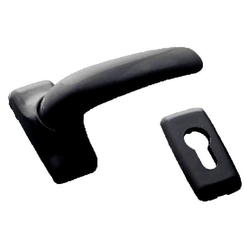 Πόμολο οβάλ μονό μαύρο με μεταλλική ροζέτα κατάλληλα για όλα τα προφίλ αλουμινίου και τις ξύλινες πόρτες DOMUS 6155M